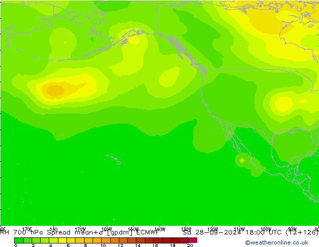 RH 700 hPa Spread ECMWF Sa 28.09.2024 18 UTC