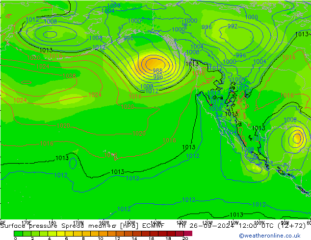 Surface pressure Spread ECMWF Th 26.09.2024 12 UTC