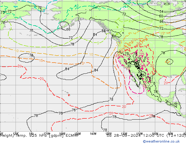 Hoogte/Temp. 925 hPa ECMWF za 28.09.2024 12 UTC