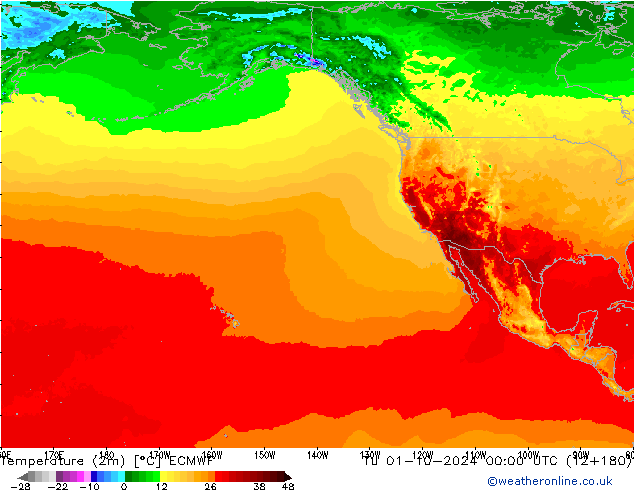 Temperatura (2m) ECMWF mar 01.10.2024 00 UTC