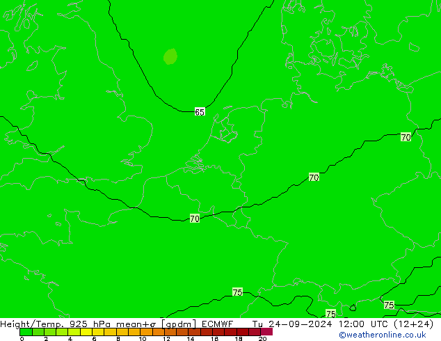 Géop./Temp. 925 hPa ECMWF mar 24.09.2024 12 UTC