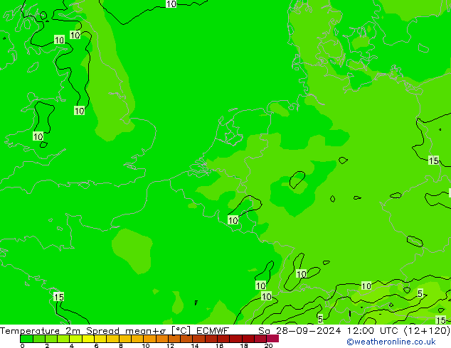 Temperature 2m Spread ECMWF Sa 28.09.2024 12 UTC