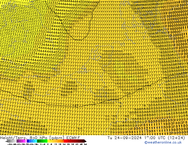 Height/Temp. 850 гПа ECMWF вт 24.09.2024 12 UTC