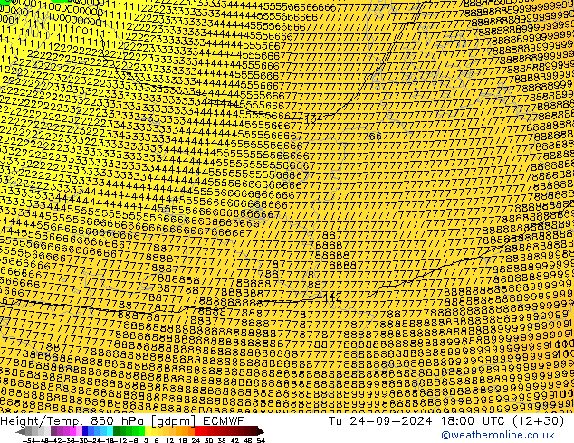 Yükseklik/Sıc. 850 hPa ECMWF Sa 24.09.2024 18 UTC