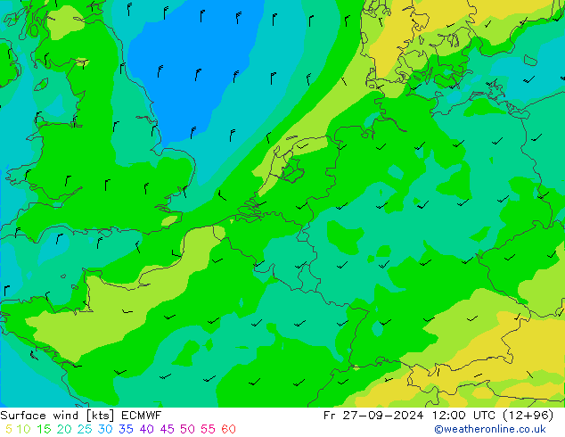 Surface wind ECMWF Fr 27.09.2024 12 UTC