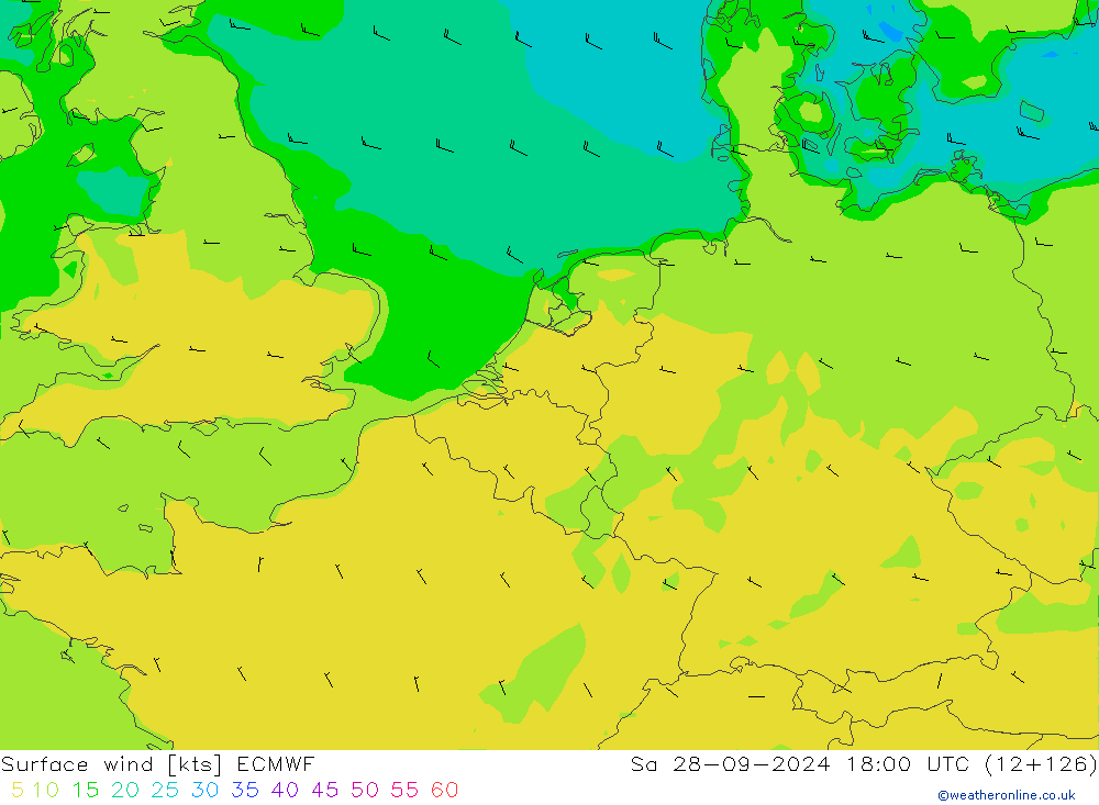 Wind 10 m ECMWF za 28.09.2024 18 UTC