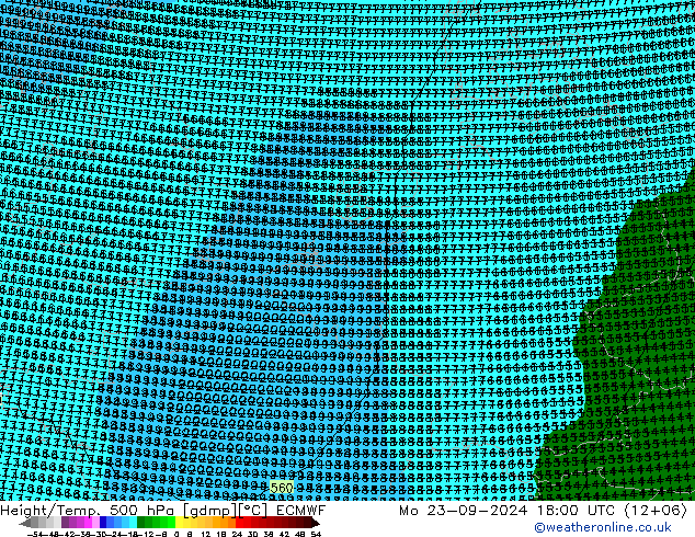 Height/Temp. 500 hPa ECMWF Mo 23.09.2024 18 UTC