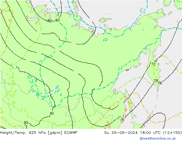 Height/Temp. 925 hPa ECMWF  29.09.2024 18 UTC