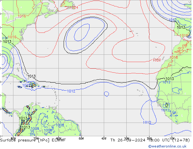 Atmosférický tlak ECMWF Čt 26.09.2024 18 UTC