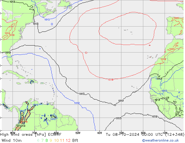 High wind areas ECMWF mar 08.10.2024 00 UTC