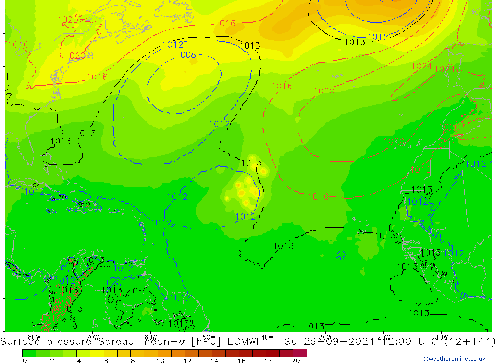 Surface pressure Spread ECMWF Su 29.09.2024 12 UTC