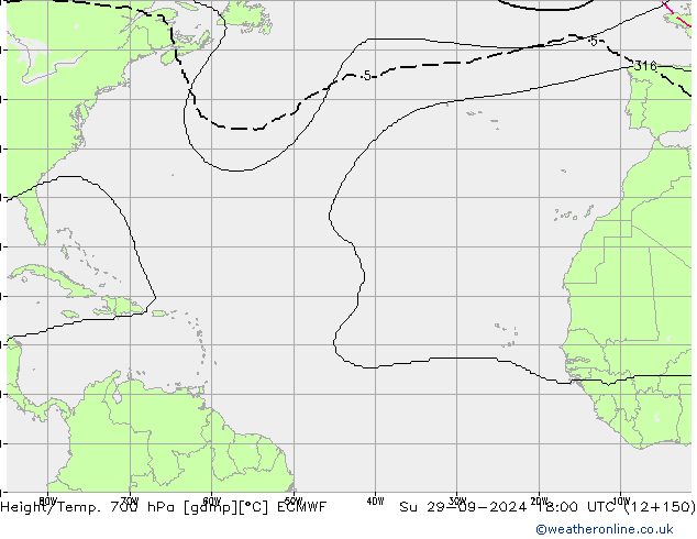 Height/Temp. 700 hPa ECMWF Ne 29.09.2024 18 UTC