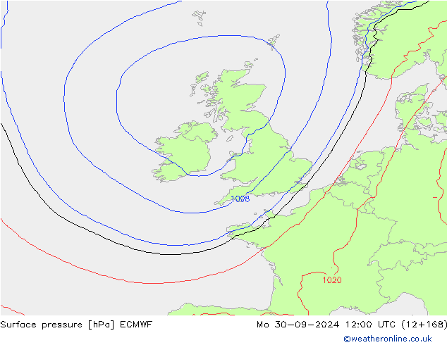 Surface pressure ECMWF Mo 30.09.2024 12 UTC