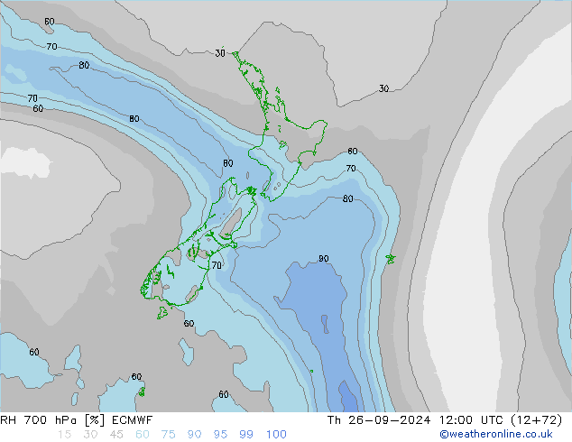 RH 700 гПа ECMWF чт 26.09.2024 12 UTC