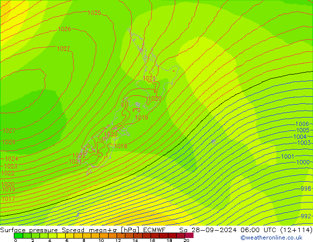 приземное давление Spread ECMWF сб 28.09.2024 06 UTC