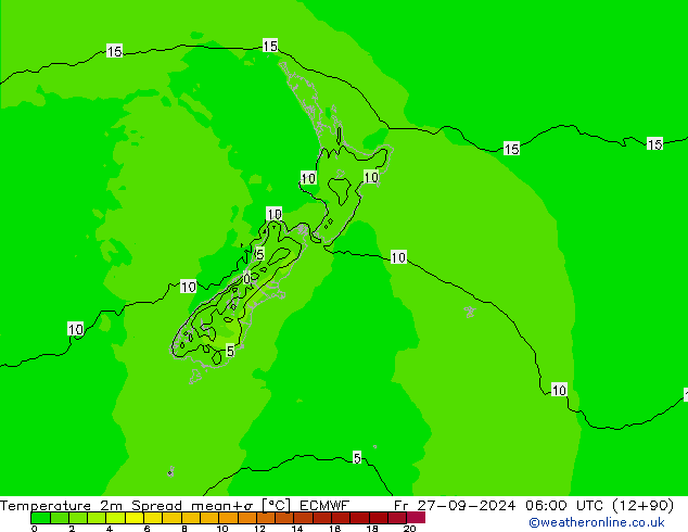 Temperature 2m Spread ECMWF Fr 27.09.2024 06 UTC