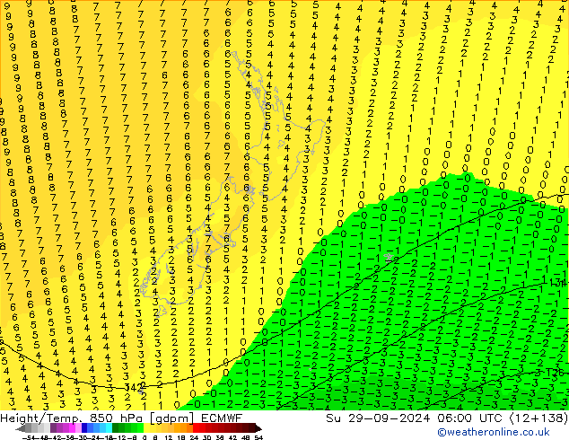 Géop./Temp. 850 hPa ECMWF dim 29.09.2024 06 UTC