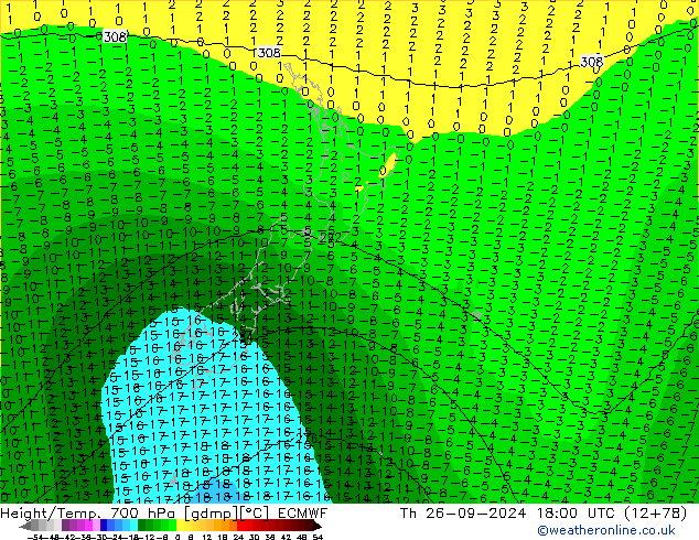 Height/Temp. 700 hPa ECMWF Th 26.09.2024 18 UTC