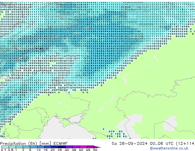 Precipitation (6h) ECMWF Sa 28.09.2024 06 UTC