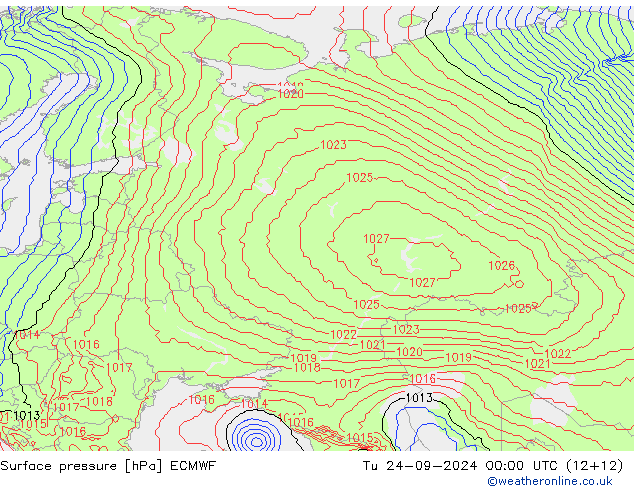 приземное давление ECMWF вт 24.09.2024 00 UTC