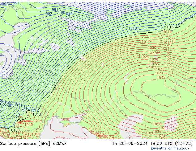 pressão do solo ECMWF Qui 26.09.2024 18 UTC