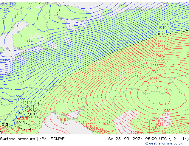 Presión superficial ECMWF sáb 28.09.2024 06 UTC