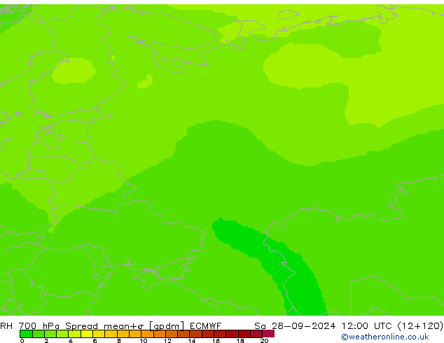 RH 700 hPa Spread ECMWF sab 28.09.2024 12 UTC