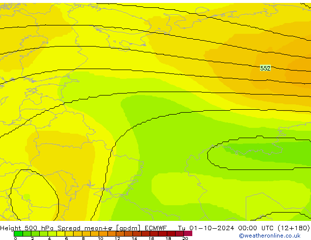 Height 500 hPa Spread ECMWF Tu 01.10.2024 00 UTC