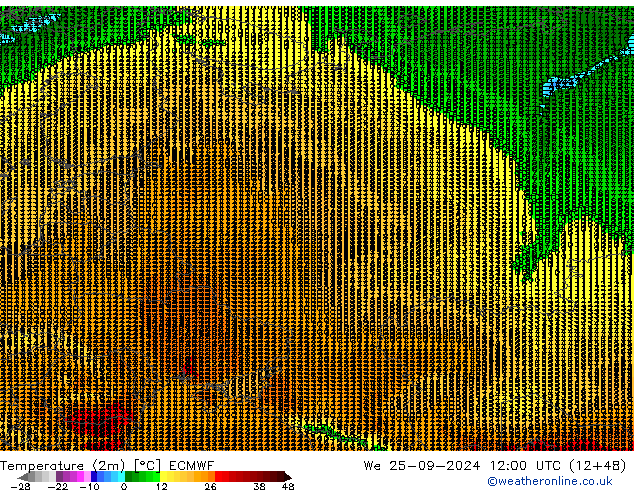 Temperature (2m) ECMWF We 25.09.2024 12 UTC