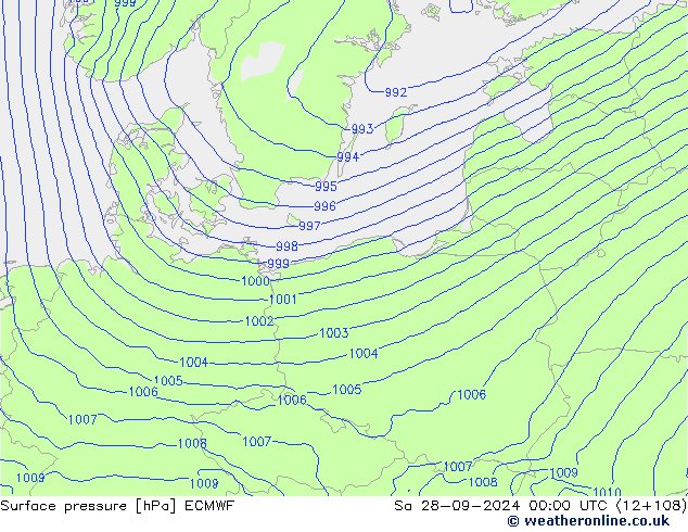 Atmosférický tlak ECMWF So 28.09.2024 00 UTC