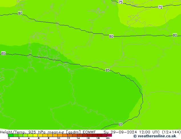 Height/Temp. 925 hPa ECMWF dom 29.09.2024 12 UTC