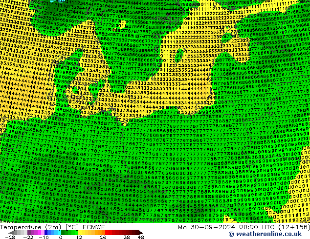 Temperature (2m) ECMWF Mo 30.09.2024 00 UTC