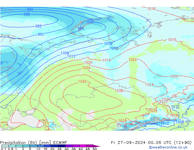 Precipitazione (6h) ECMWF ven 27.09.2024 06 UTC