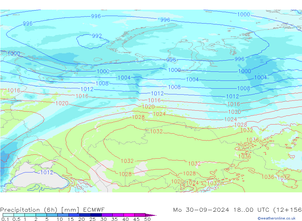 осадки (6h) ECMWF пн 30.09.2024 00 UTC