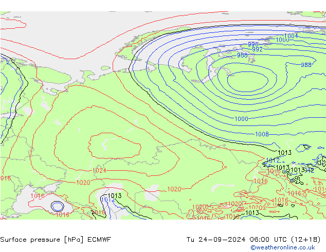 pressão do solo ECMWF Ter 24.09.2024 06 UTC