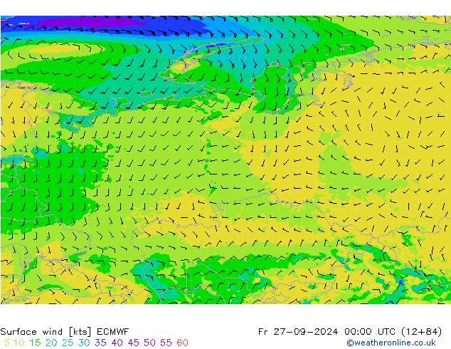 Viento 10 m ECMWF vie 27.09.2024 00 UTC