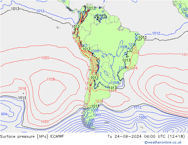 Atmosférický tlak ECMWF Út 24.09.2024 06 UTC