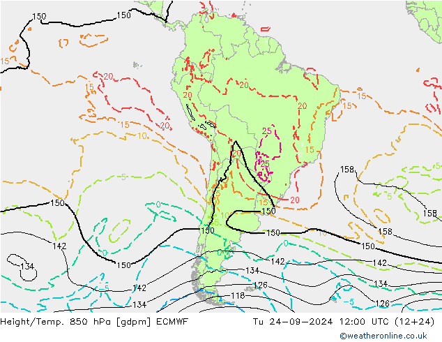 Hoogte/Temp. 850 hPa ECMWF di 24.09.2024 12 UTC