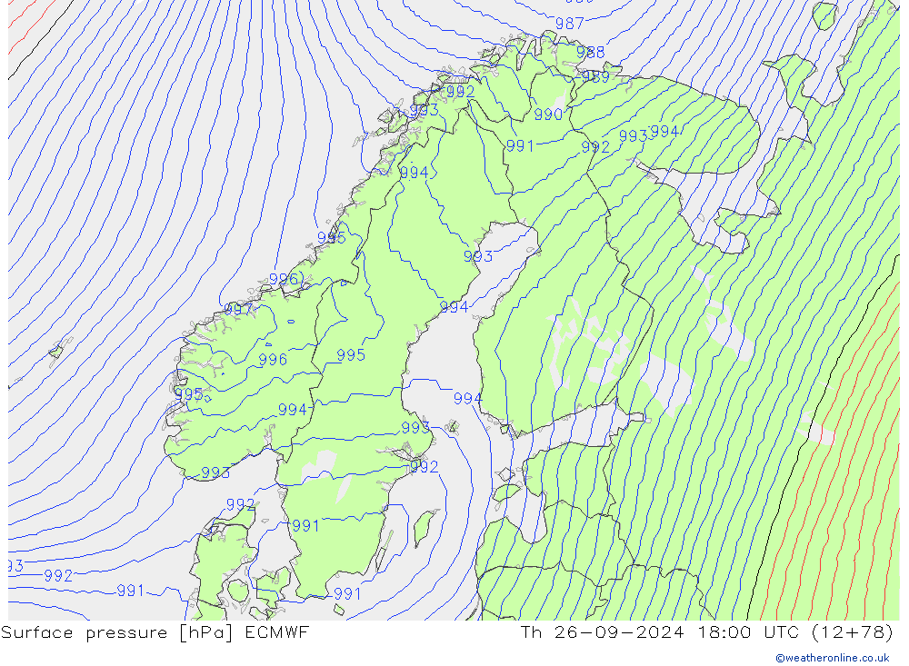 Surface pressure ECMWF Th 26.09.2024 18 UTC