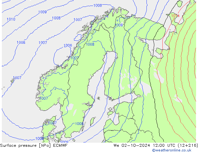 Surface pressure ECMWF We 02.10.2024 12 UTC