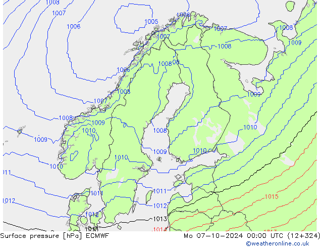 Surface pressure ECMWF Mo 07.10.2024 00 UTC