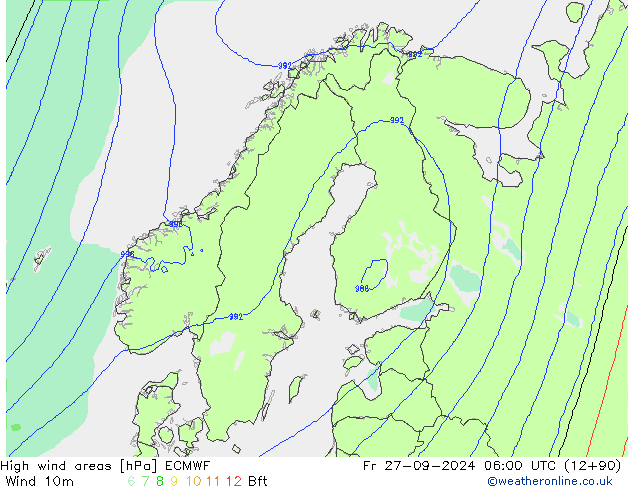 High wind areas ECMWF vie 27.09.2024 06 UTC