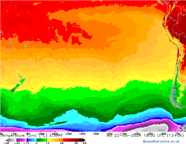 Temperature (2m) ECMWF Mo 23.09.2024 18 UTC