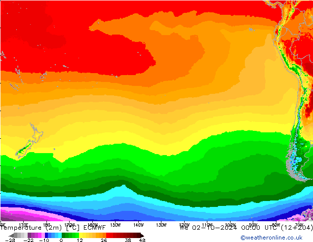 Temperatuurkaart (2m) ECMWF wo 02.10.2024 00 UTC