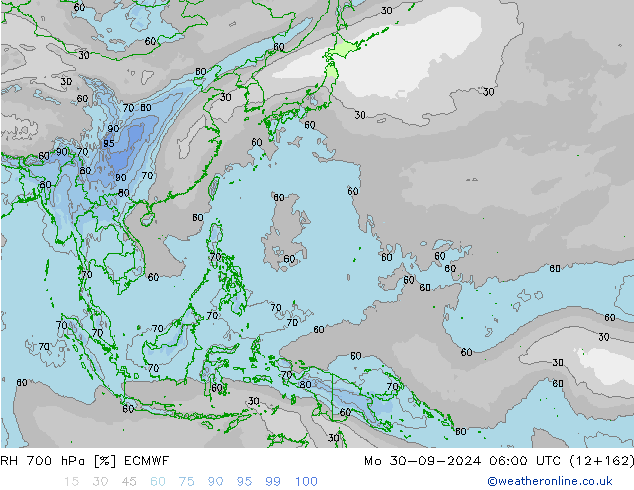 RH 700 hPa ECMWF Mo 30.09.2024 06 UTC