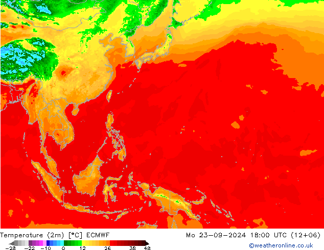 Temperature (2m) ECMWF Mo 23.09.2024 18 UTC