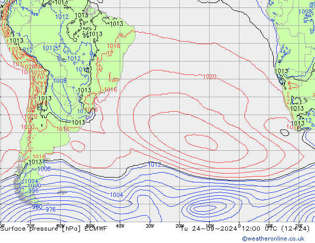 Surface pressure ECMWF Tu 24.09.2024 12 UTC