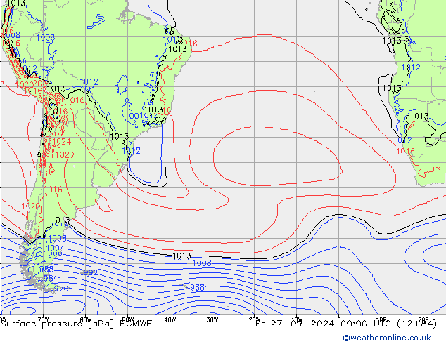 pressão do solo ECMWF Sex 27.09.2024 00 UTC