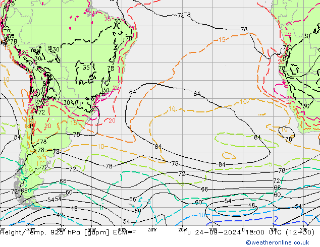 Height/Temp. 925 hPa ECMWF Tu 24.09.2024 18 UTC