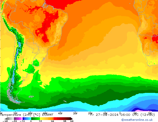 Sıcaklık Haritası (2m) ECMWF Cu 27.09.2024 06 UTC